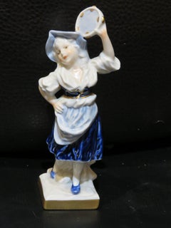 Exquisite Rare German Turquoise Blue White Gold Unter Weiss Bach Tambourine Lady