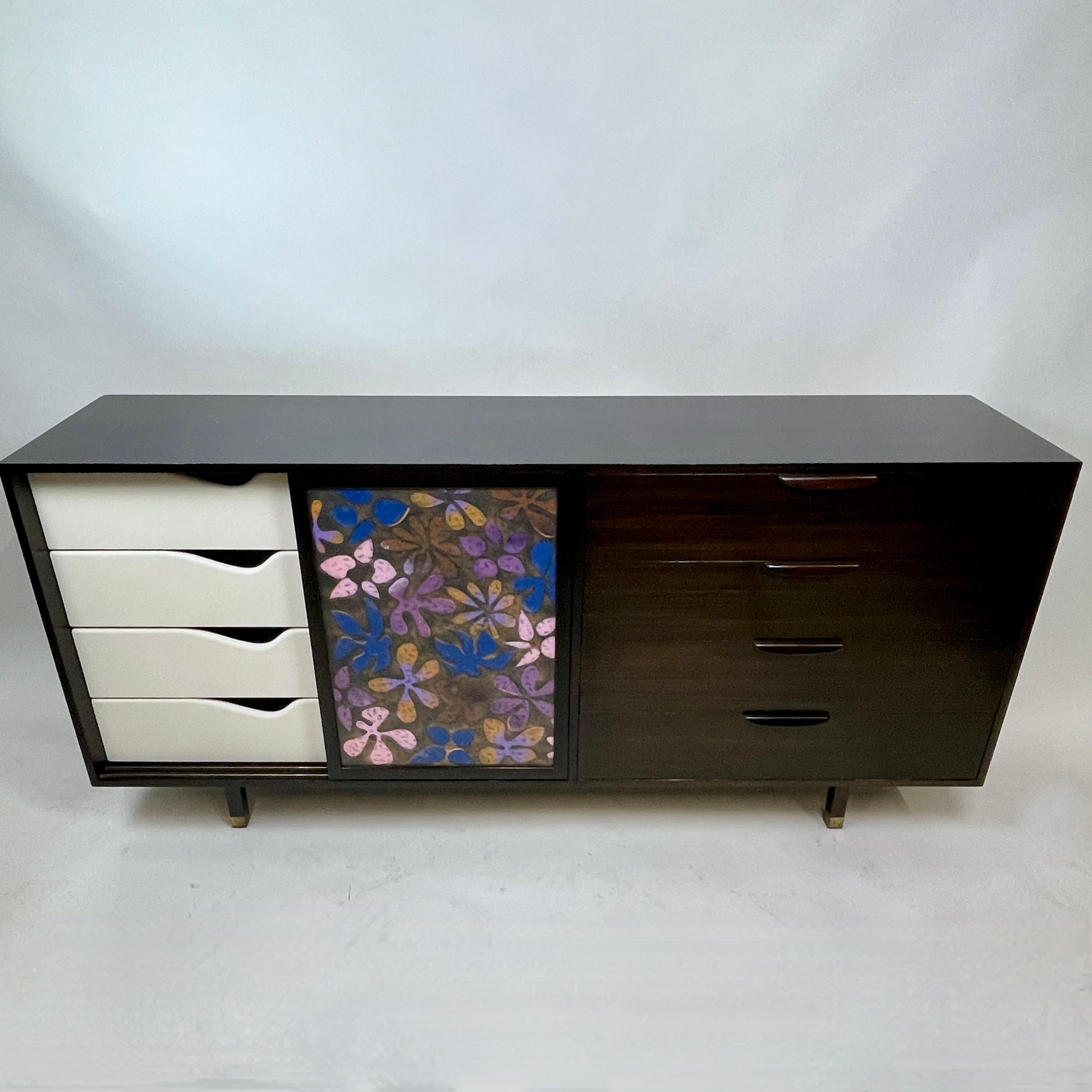 Exquisite & Rare Harvey Probber Credenza Dresser w. Arpad Rasti Enameled Doors  For Sale 7