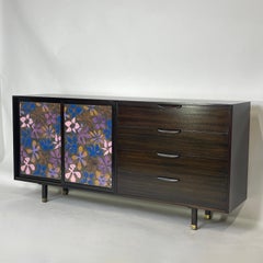 Exquisite & Rare Harvey Probber Credenza Dresser w. Arpad Rasti Enameled Doors