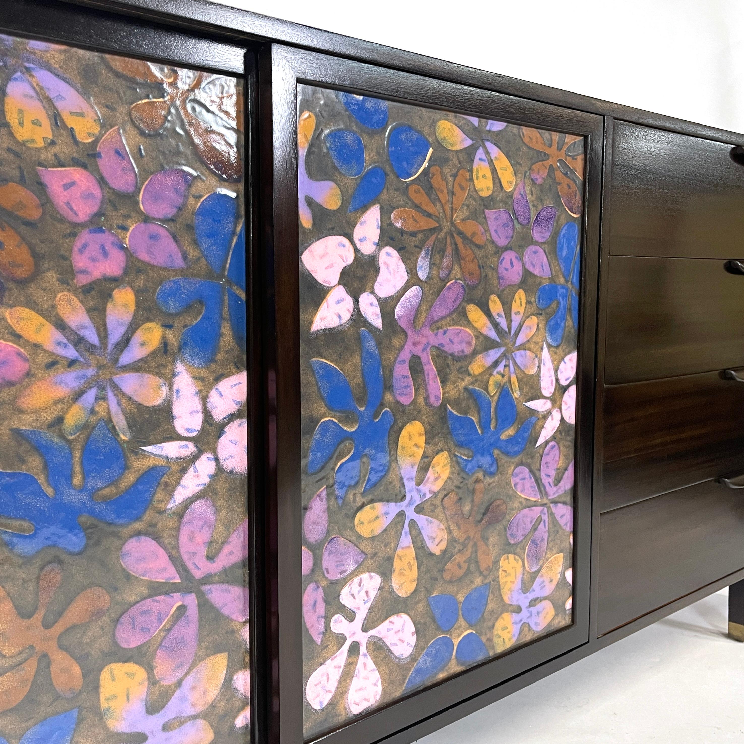 Exquisite & Rare Harvey Probber Credenza Dresser w. Arpad Rasti Enameled Doors  For Sale 12