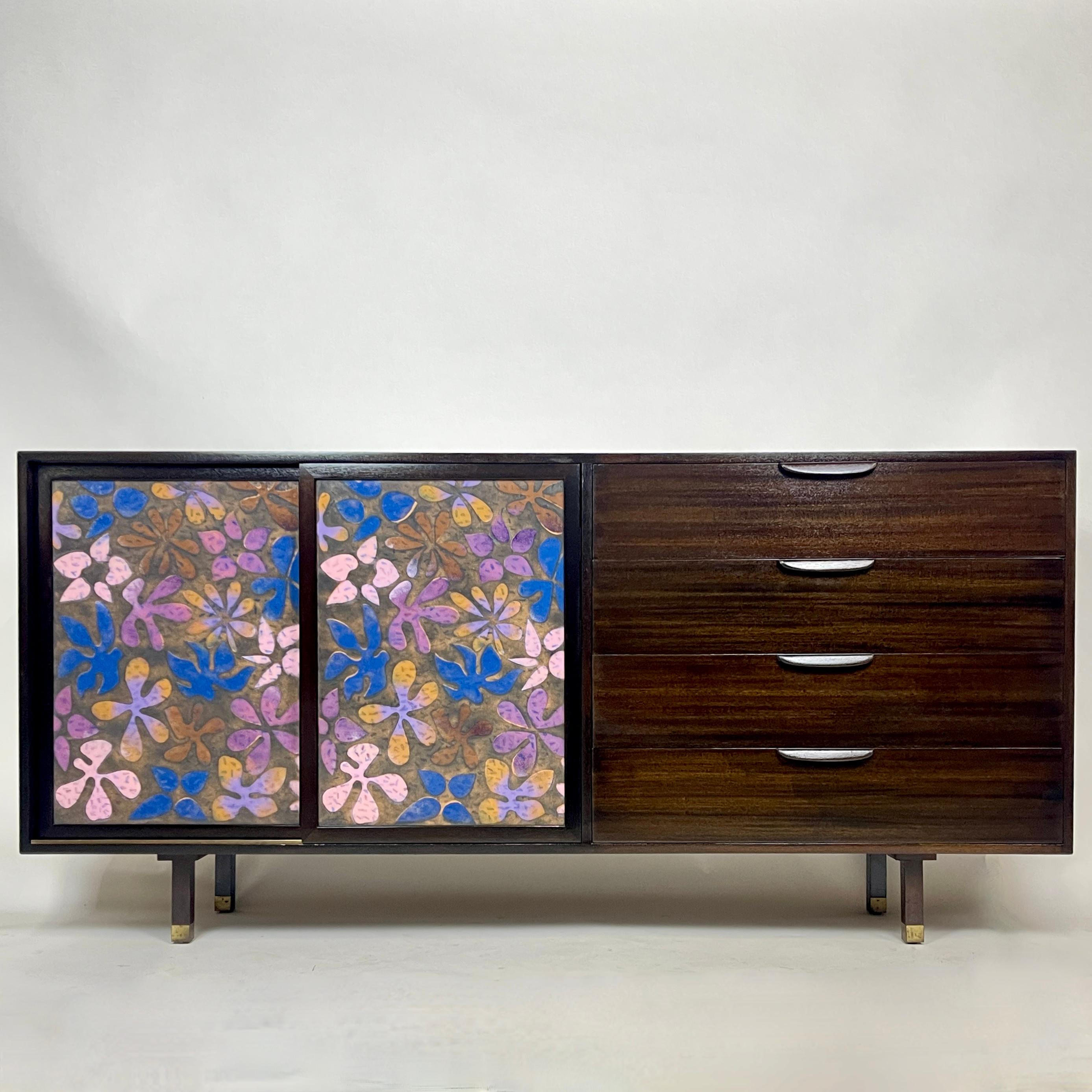Mid-Century Modern Exquisite & Rare Harvey Probber Credenza Dresser w. Arpad Rasti Enameled Doors  For Sale