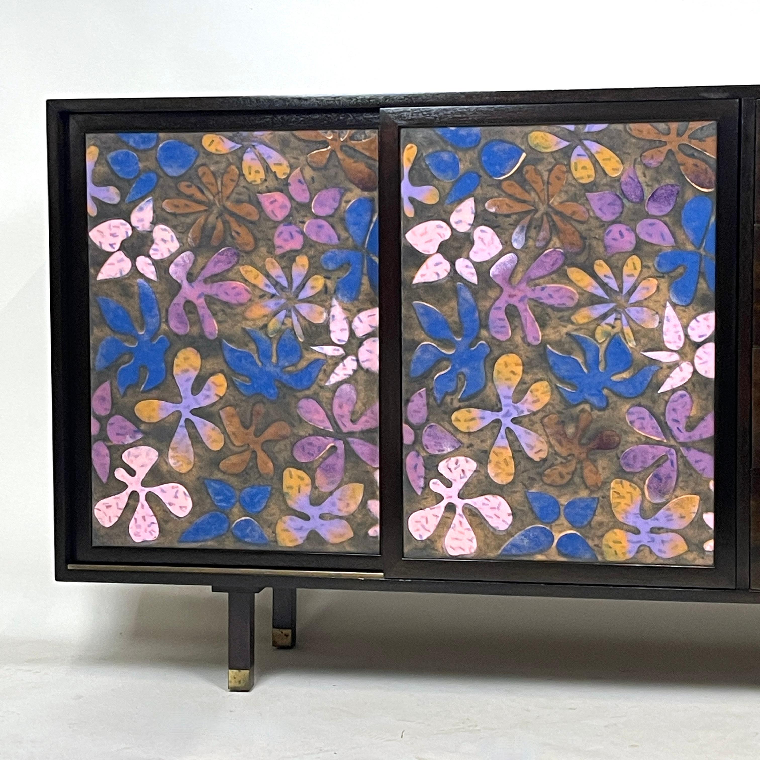 American Exquisite & Rare Harvey Probber Credenza Dresser w. Arpad Rasti Enameled Doors  For Sale