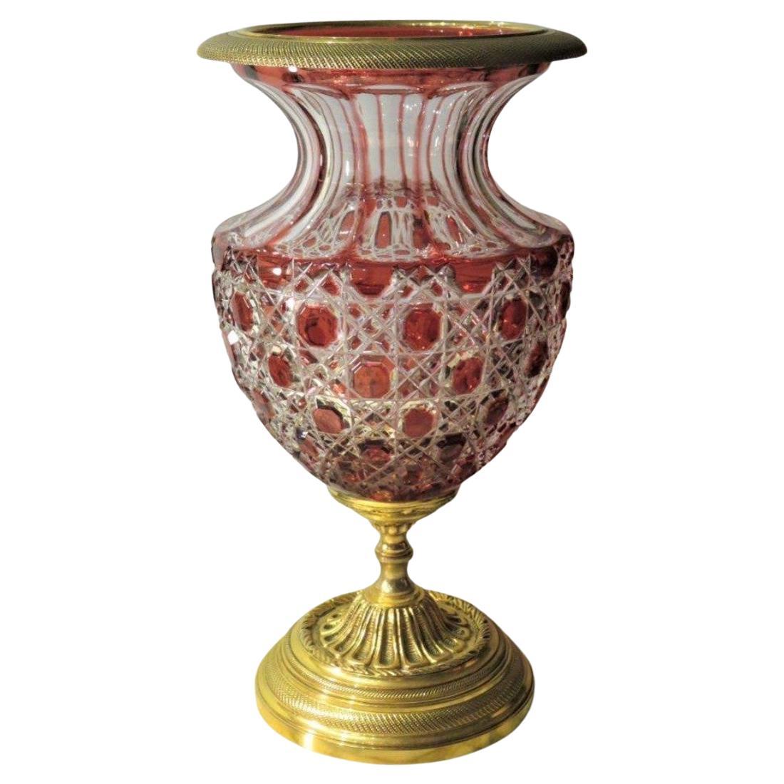 Exquisito Raro Magnífico Jarrón Centro de Mesa Francés Benito Rubí Cristal Bronce en venta