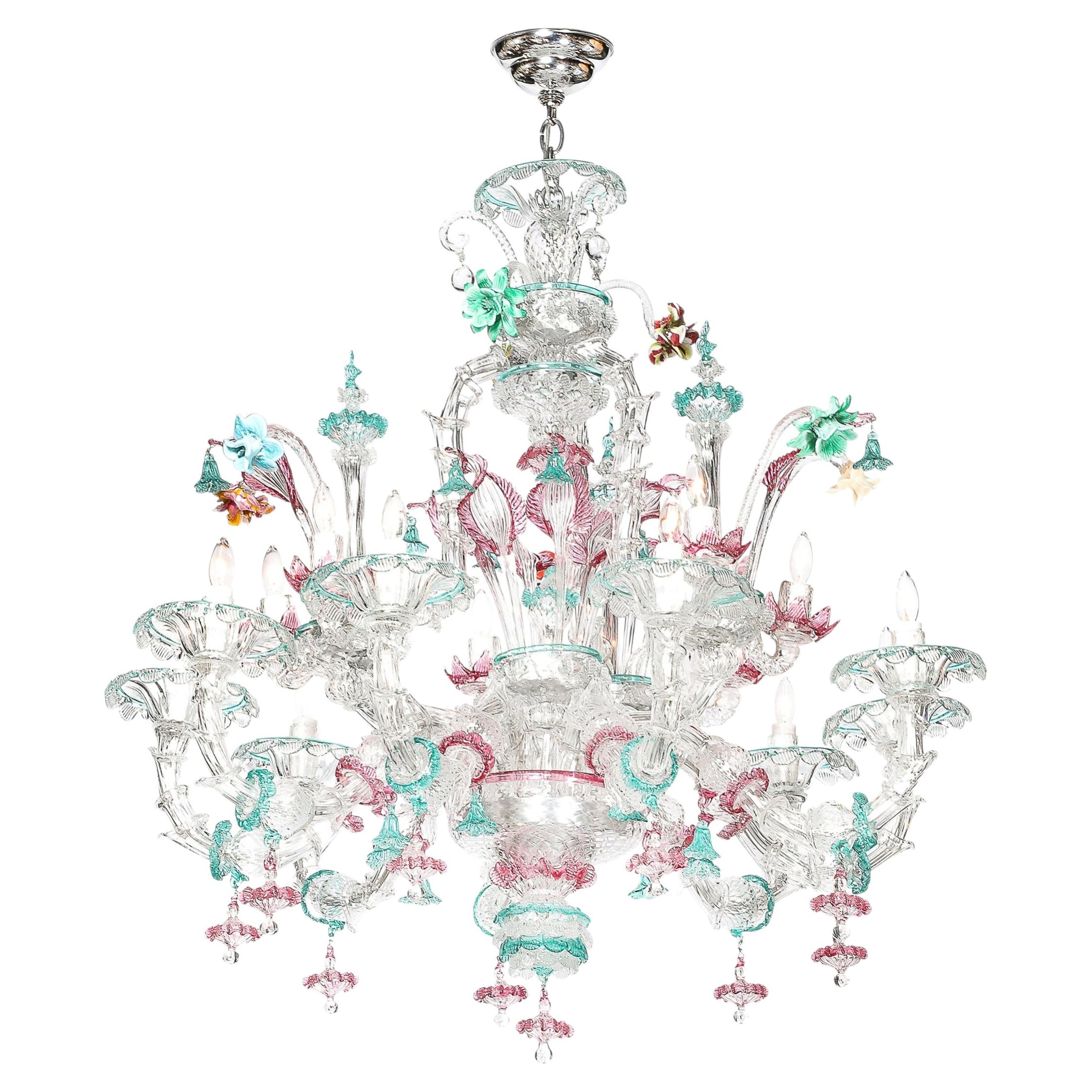 Exquisite & Rare Mid-Century Classical Hand-Blown Murano Twelve Arm Chandelier