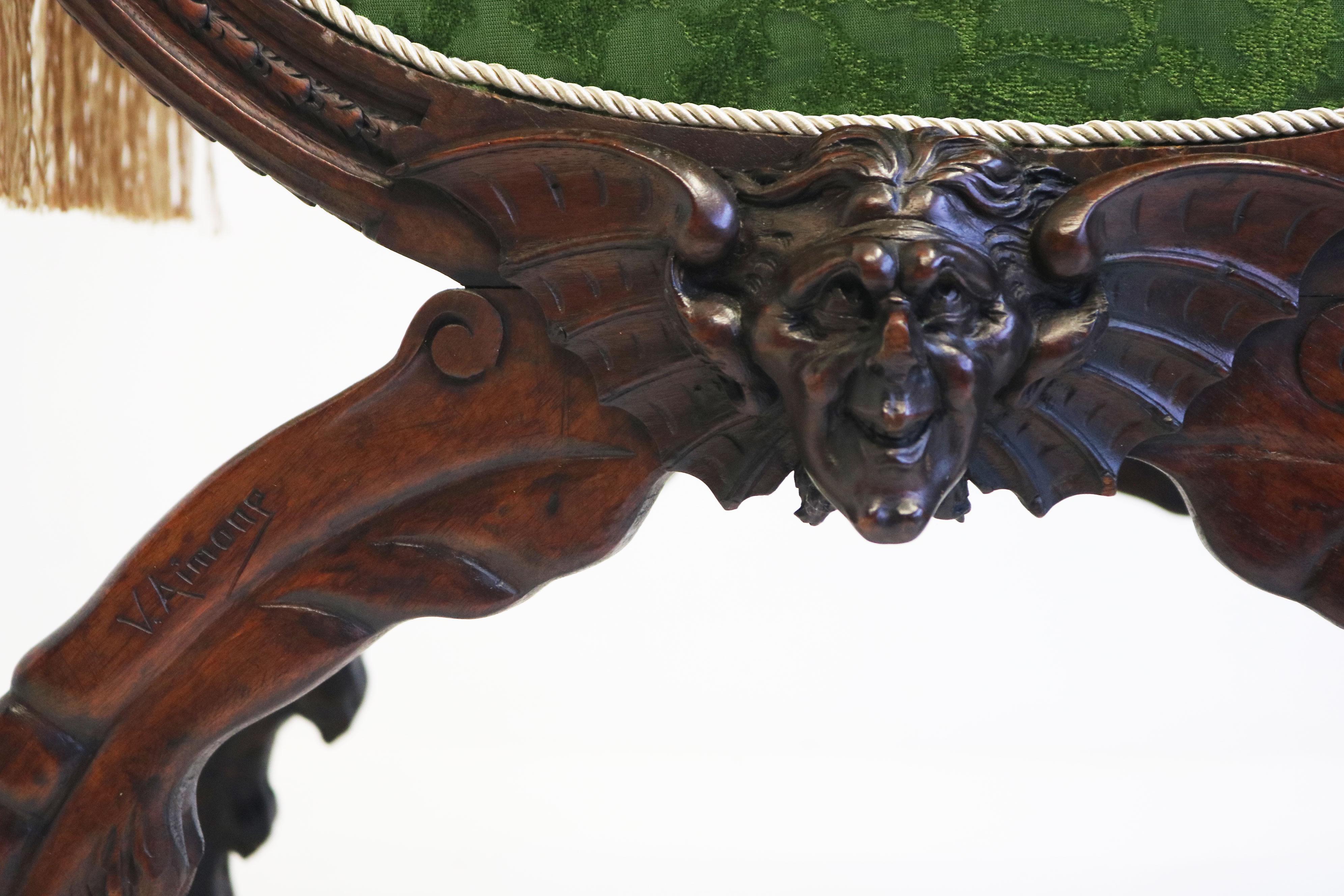 Rare paire de tabourets néo-gothiques par Victor Oak Oak 19ème siècle têtes de lion en chêne en vente 4