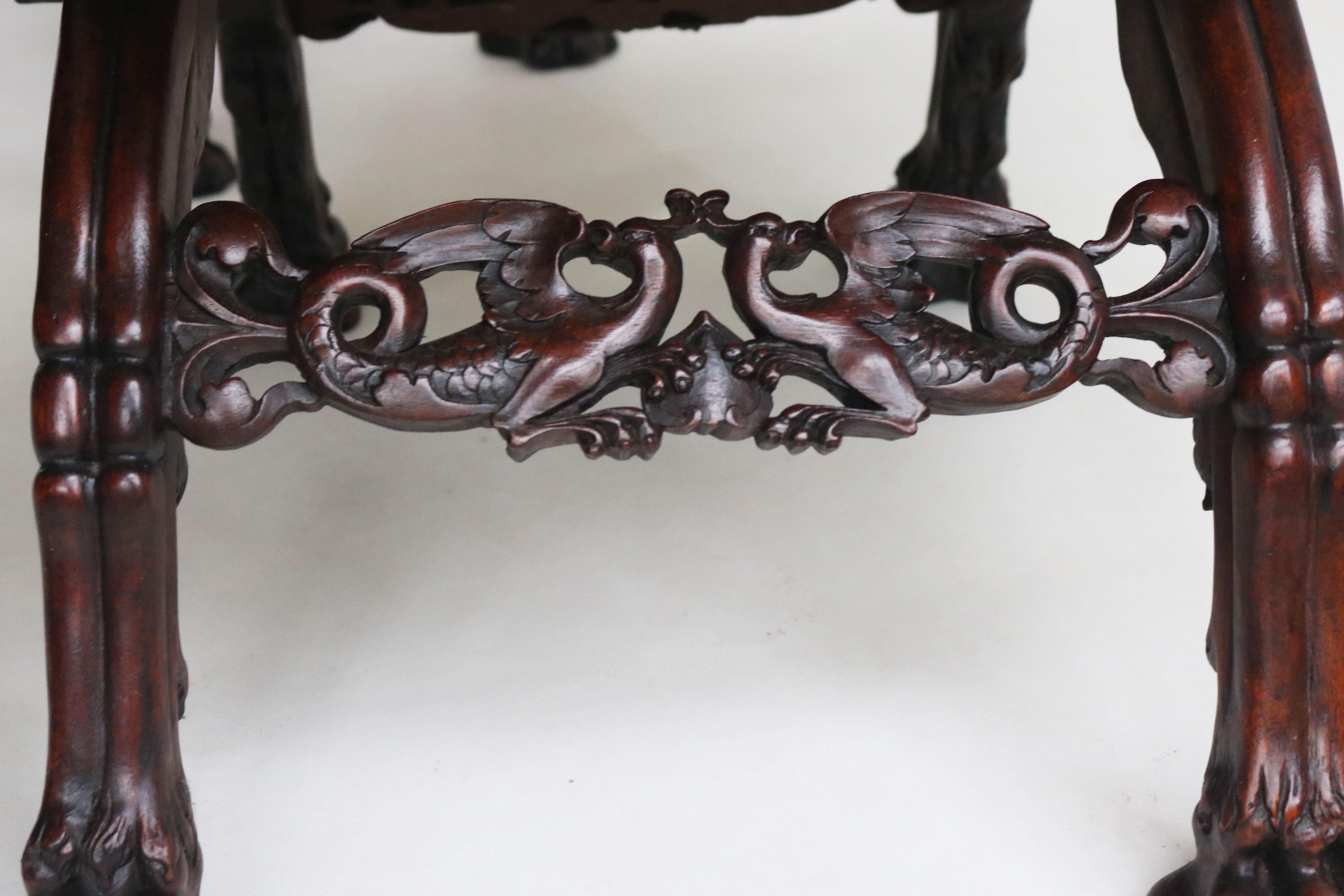 Rare paire de tabourets néo-gothiques par Victor Oak Oak 19ème siècle têtes de lion en chêne en vente 1
