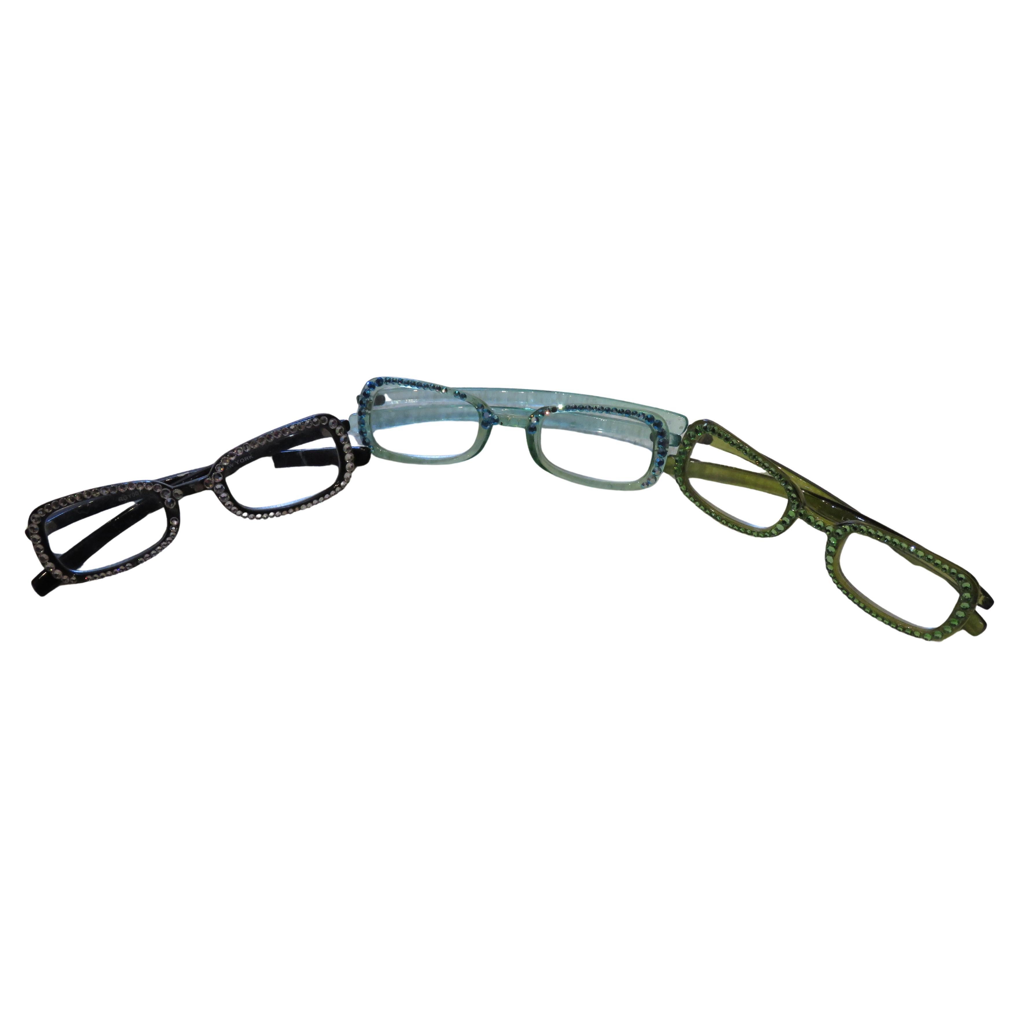 Exquisite Rare Vintage Swarovski CRYSTAL Set of 3 reading Glasses For Sale