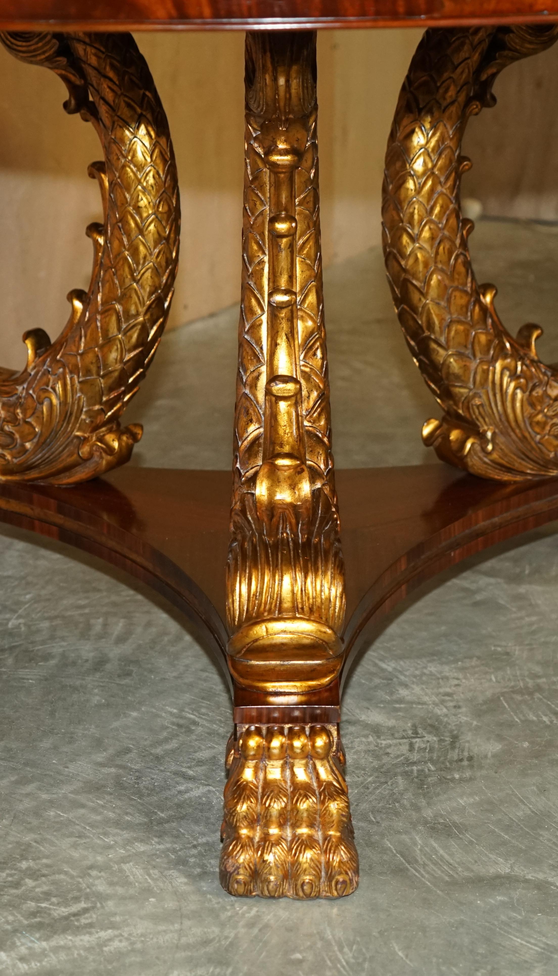 Exquisite Regency Style Gold Giltwood Dolphin Dining Table Flamed Hardwood Top For Sale 7