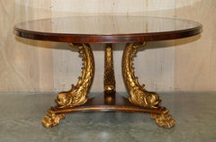 Exquisite Regency Style Gold Giltwood Dolphin Dining Table Flamed Hardwood Top