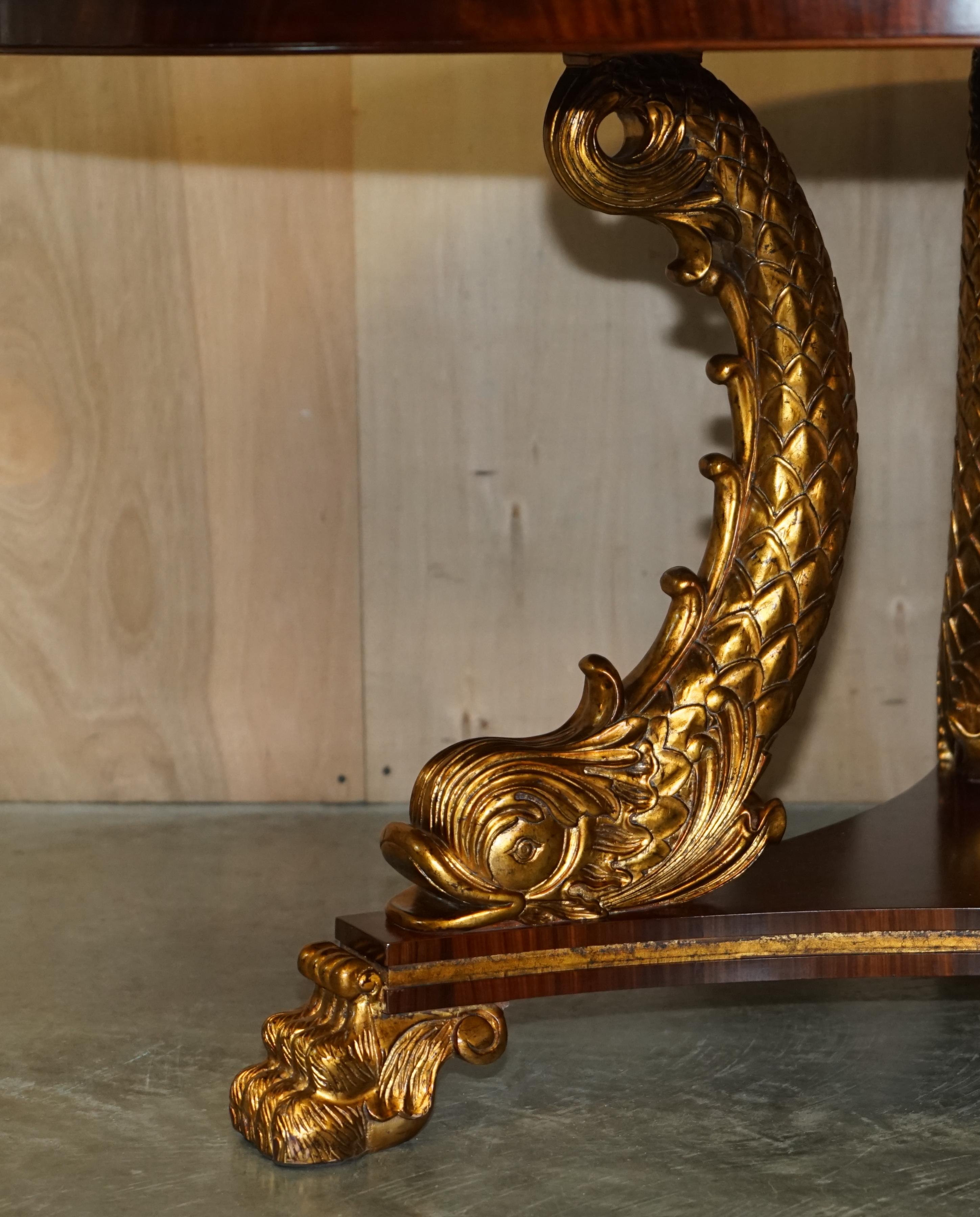 Exquisite Regency Style Gold Giltwood Dolphin Dining Table Flamed Hardwood Top For Sale 2