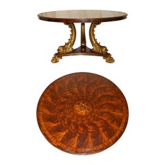 Exquisite Regency Style Gold Giltwood Dolphin Dining Table Flamed Hardwood Top