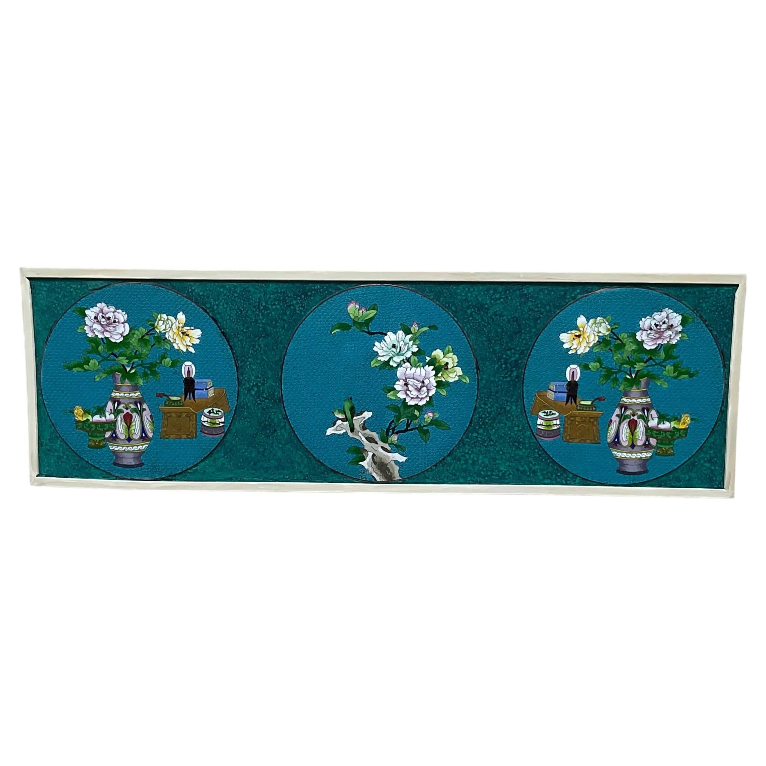 Exquisite Reimagined Chinese Antique Wall Panel – Floral , Art by Joseph malekan For Sale