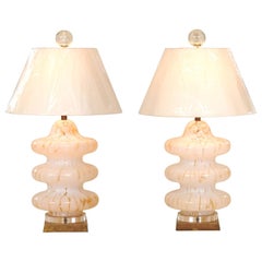 Retro Exquisite Restored Amber Accent Blown Glass Pagoda Murano Lamps by Mazzega