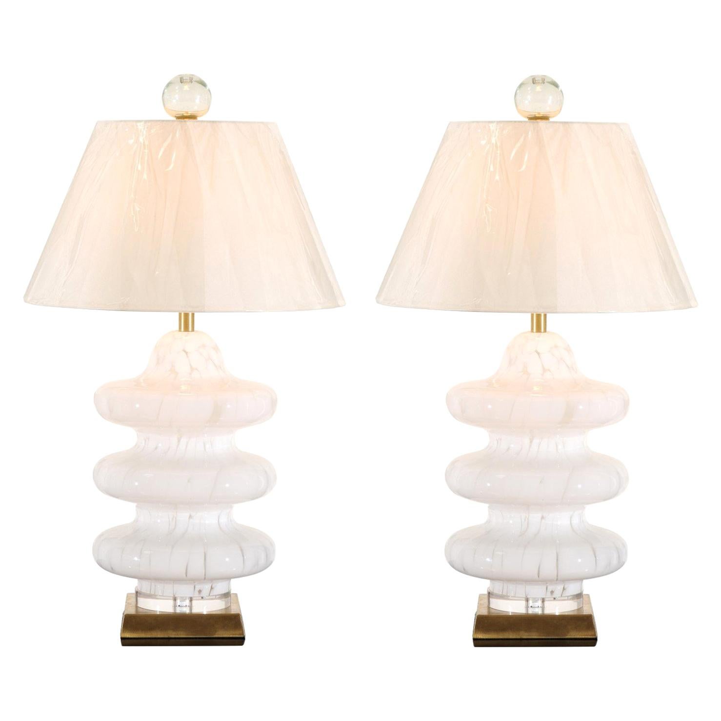 Exquisite Restored Blown Glass Three-Tired Pagoda Style Murano Lamps by Mazzega