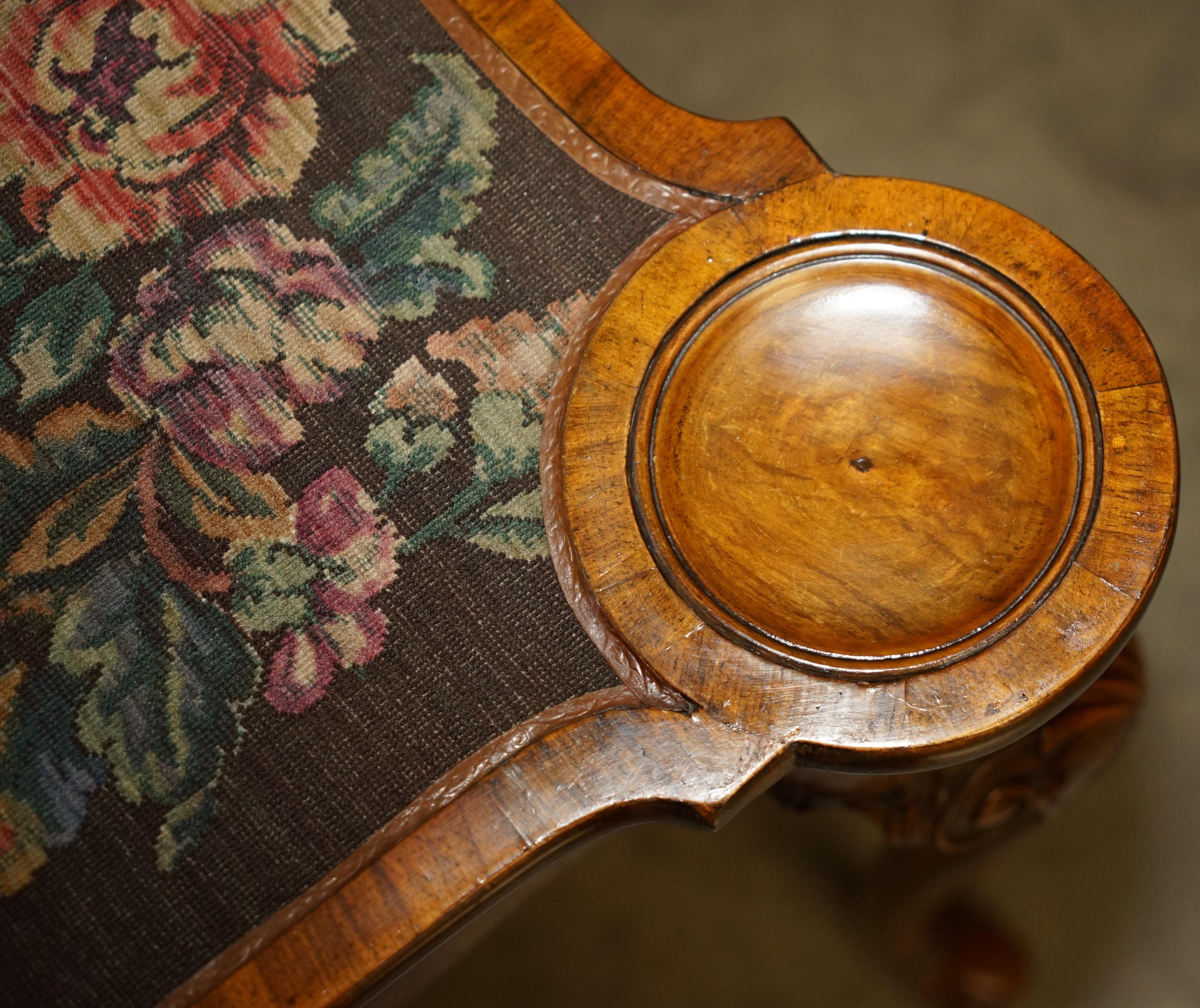 EXQUISITE RESTORED GEORGE II STYLE BURR WALNUT EMBROiDERED GAMES CARD TABLE For Sale 11