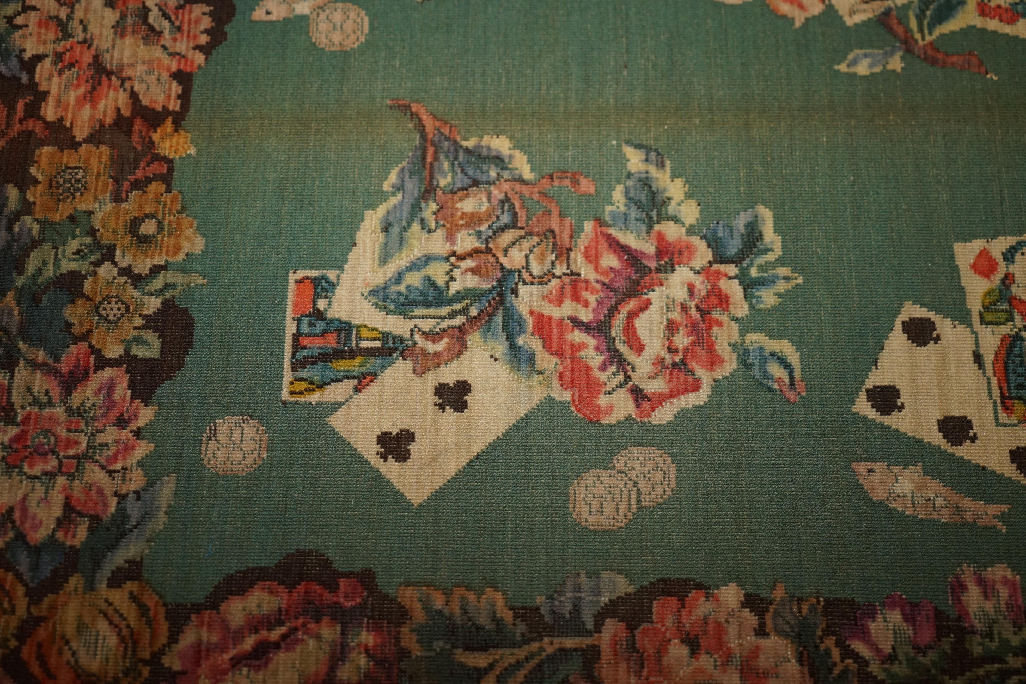 EXQUISITE RESTORED GEORGE II STYLE BURR WALNUT EMBROiDERED GAMES CARD TABLE For Sale 12