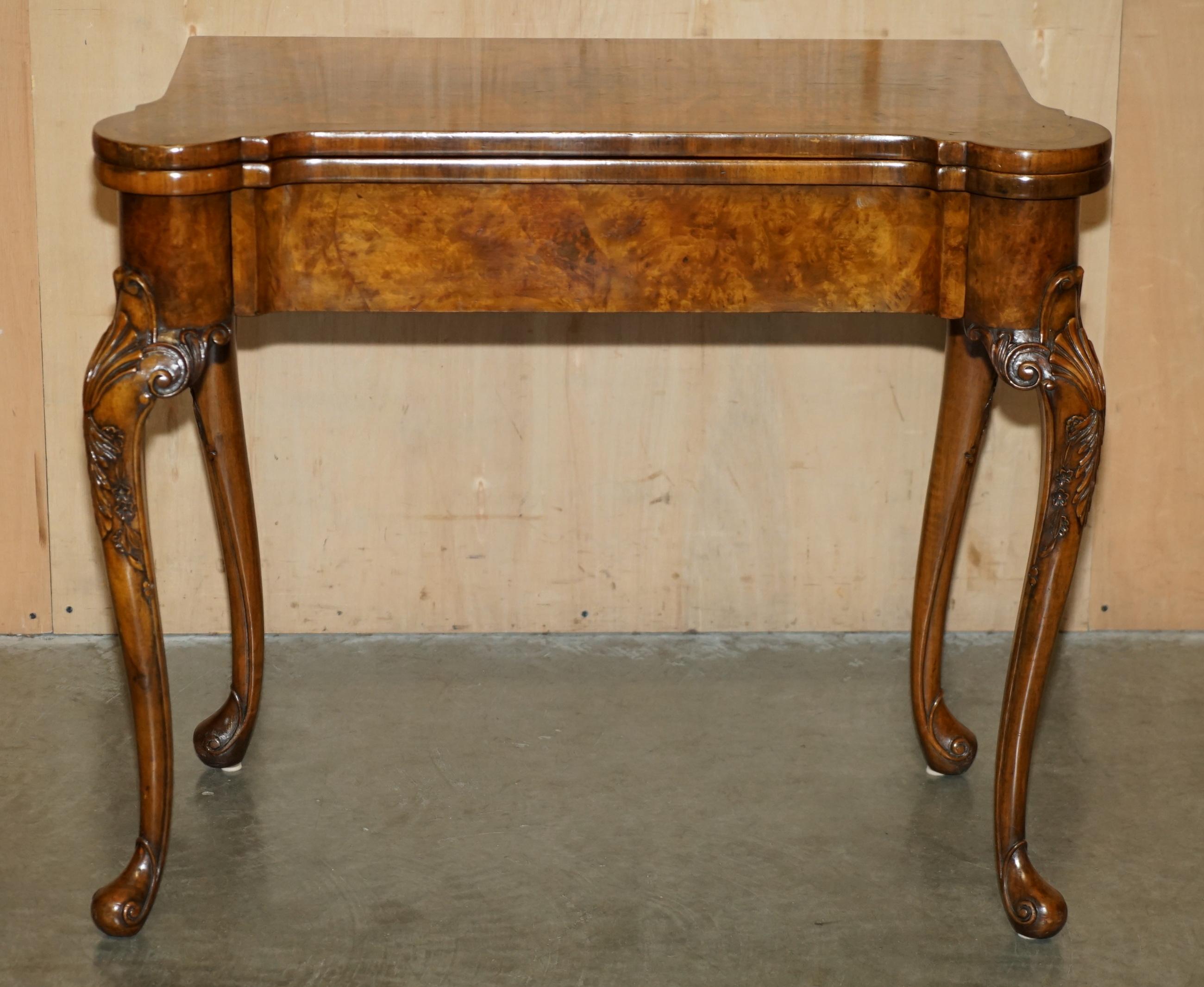 George II EXQUISITE RESTORED GEORGE II STYLE BURR WALNUT EMBROiDERED GAMES CARD TABLE For Sale