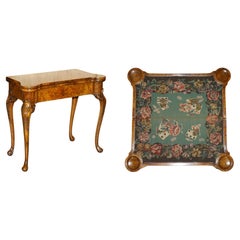 EXQUISITE RESTORED GEORGE II STYLE BURR WALNUT EMBROiDERED GAMES CARD TABLE EXQUISITE RESTORED GEORGE II STYLE BURR WALNUT EMBROiDERED GAMES CARD TABLE