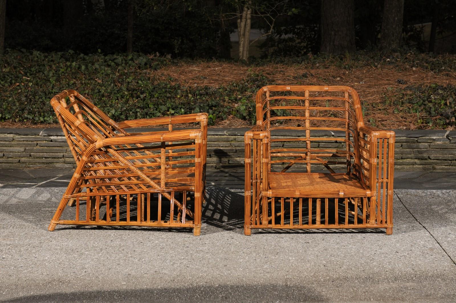 Exquisite Restored Pair of Modern President's Loungers by McGuire, circa 1985 For Sale 1