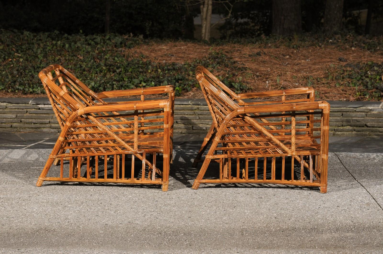 Exquisite Restored Pair of Modern President's Loungers by McGuire, circa 1985 For Sale 2