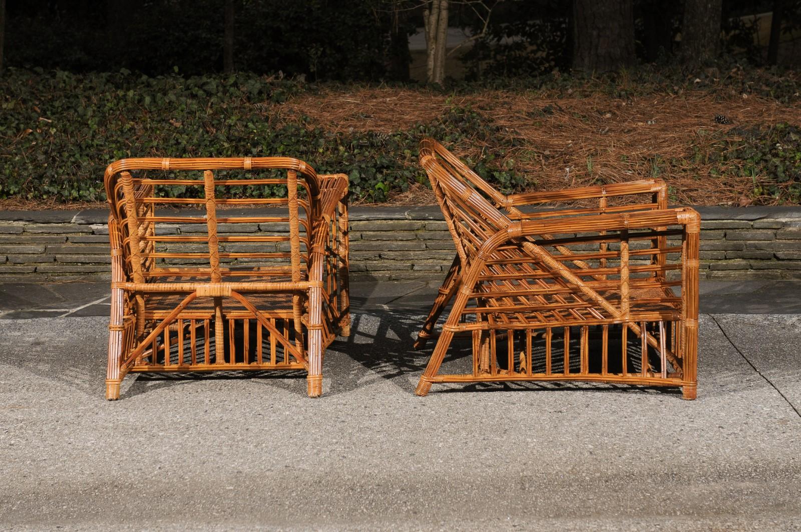 Exquisite Restored Pair of Modern President's Loungers by McGuire, circa 1985 For Sale 3