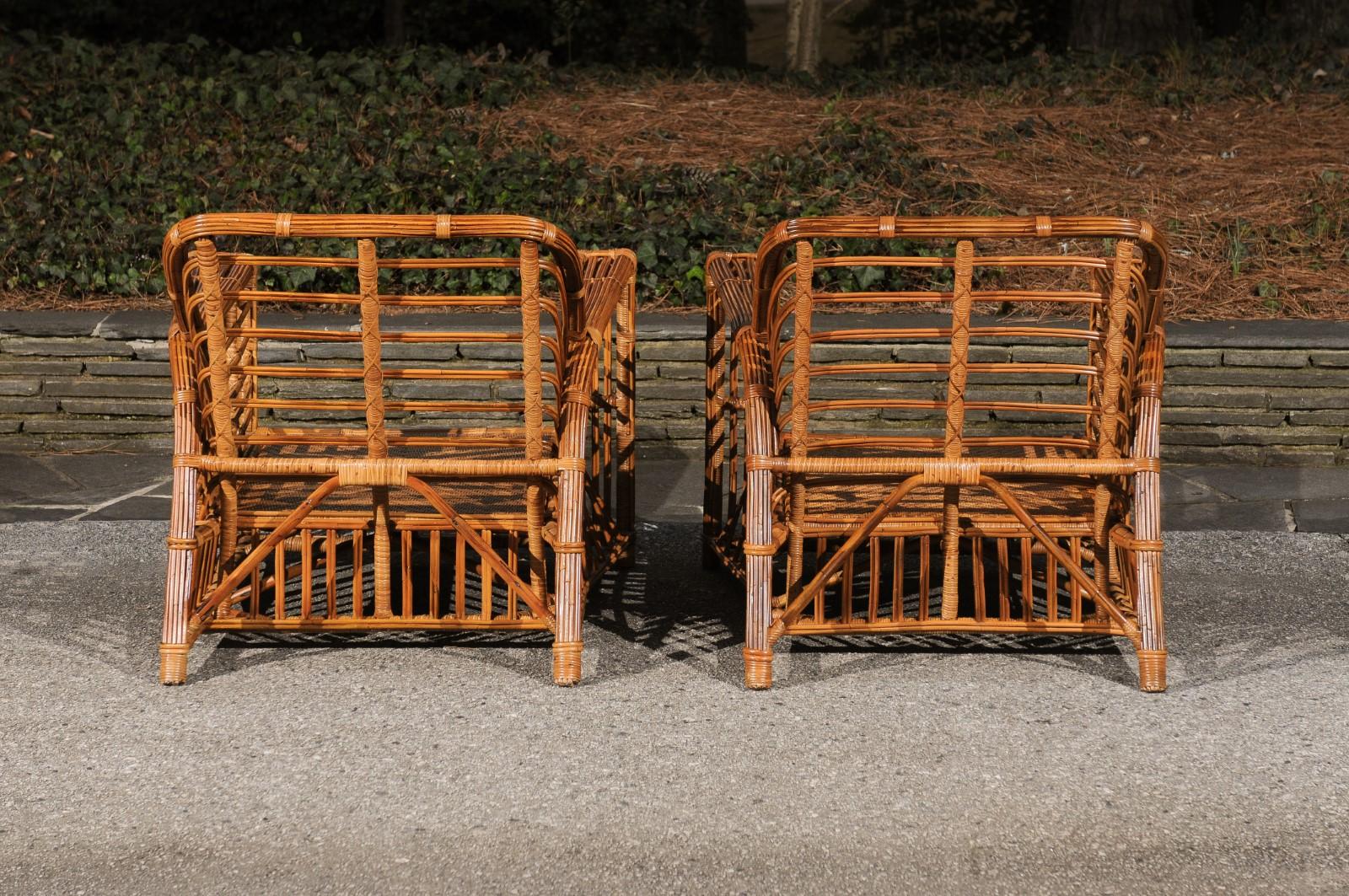Exquisite Restored Pair of Modern President's Loungers by McGuire, circa 1985 For Sale 4