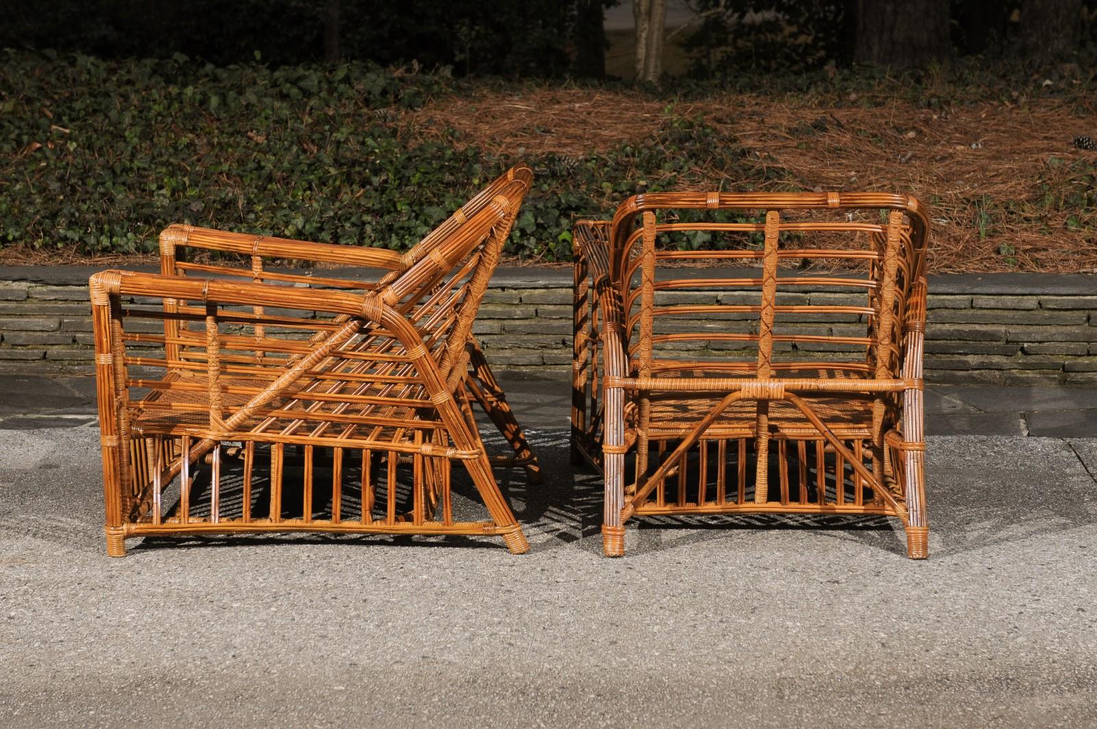 Exquisite Restored Pair of Modern President's Loungers by McGuire, circa 1985 For Sale 5