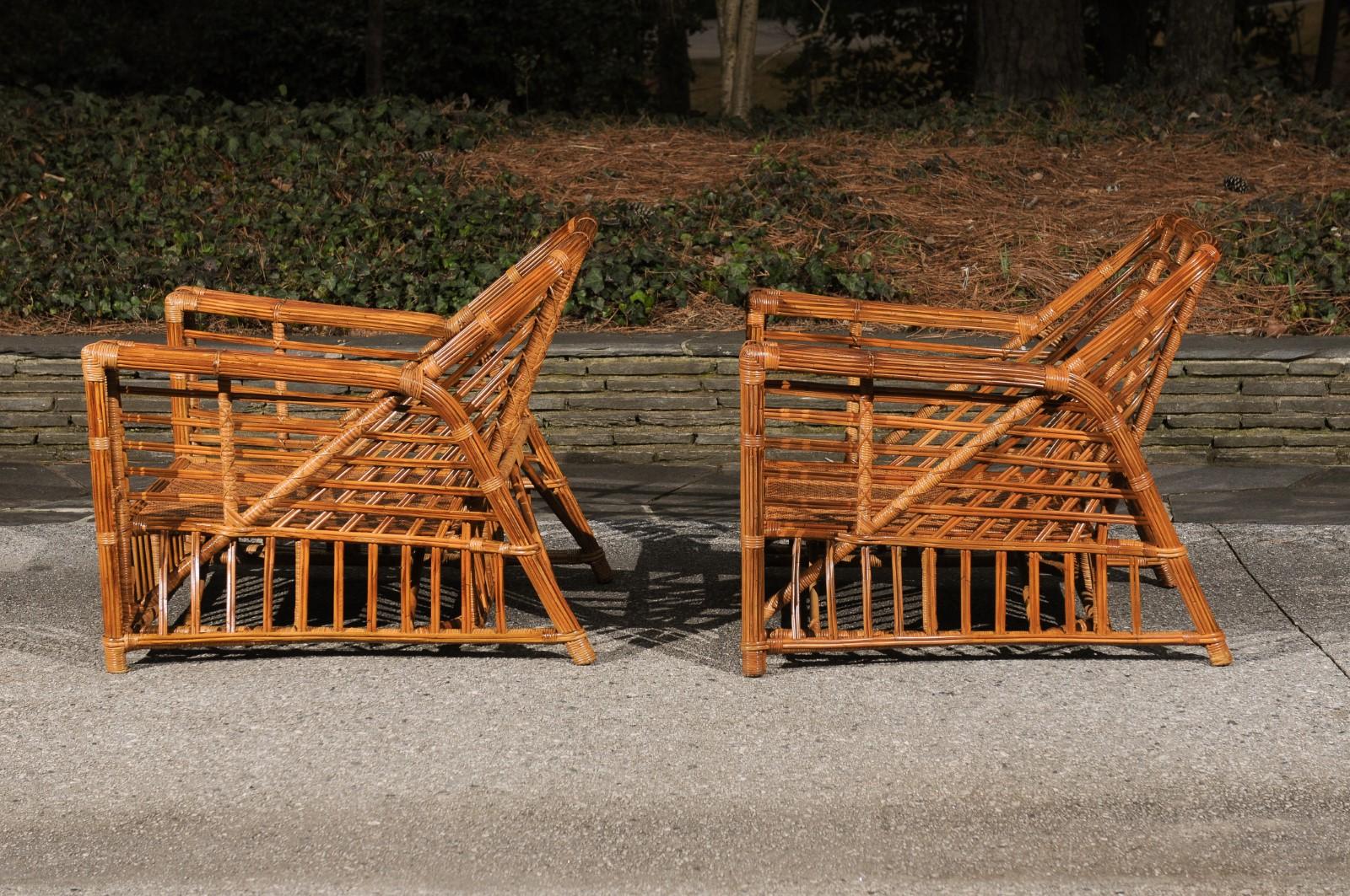 Exquisite Restored Pair of Modern President's Loungers by McGuire, circa 1985 For Sale 6