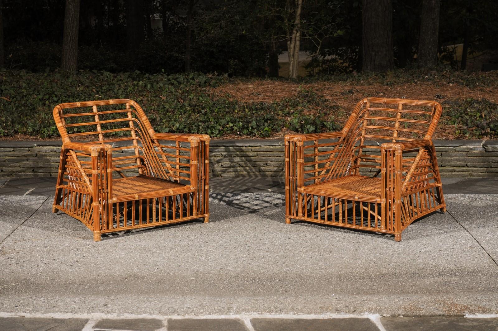 Exquisite Restored Pair of Modern President's Loungers by McGuire, circa 1985 For Sale 11
