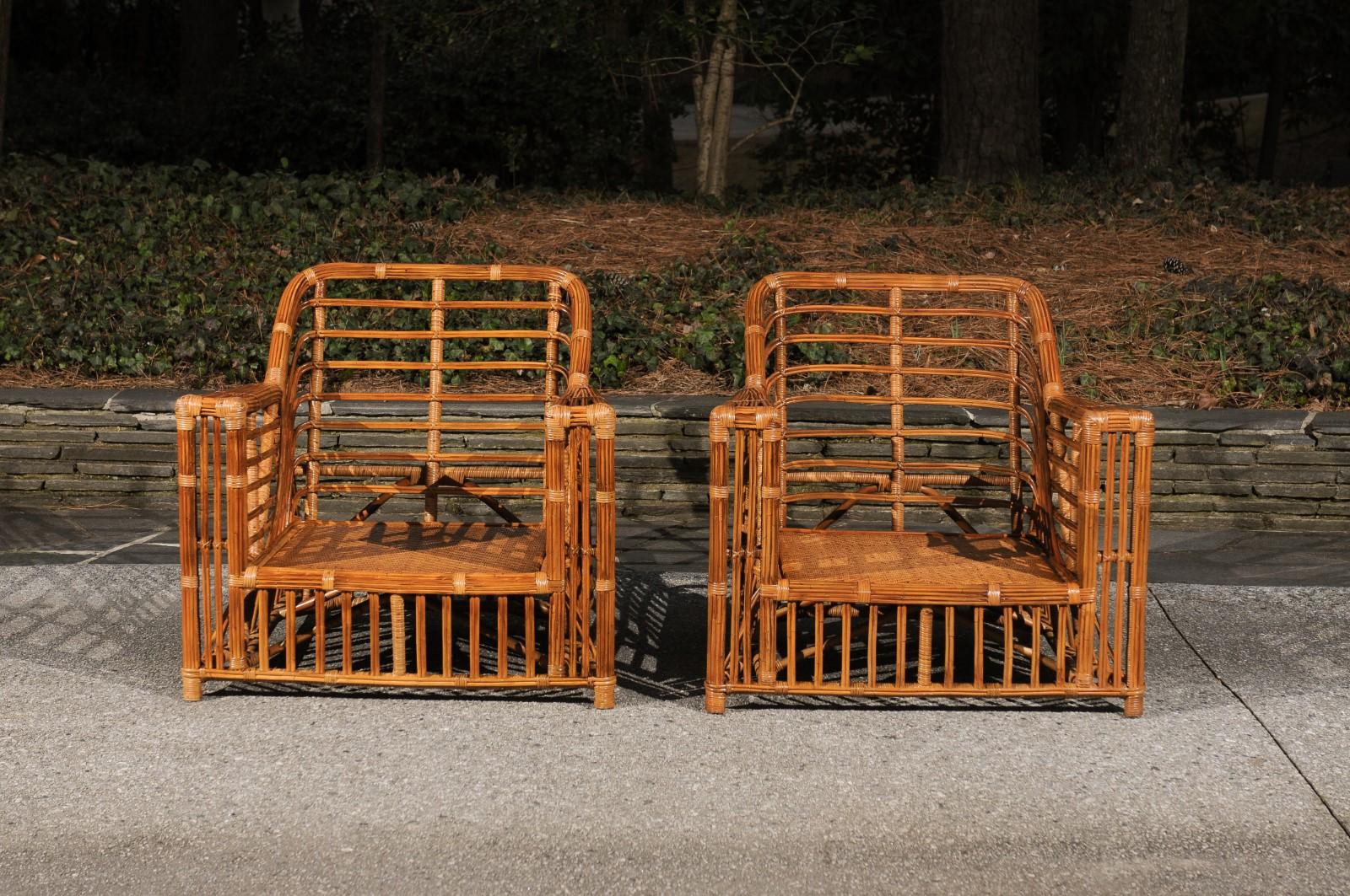 Cane Exquisite Restored Pair of Modern President's Loungers by McGuire, circa 1985 For Sale