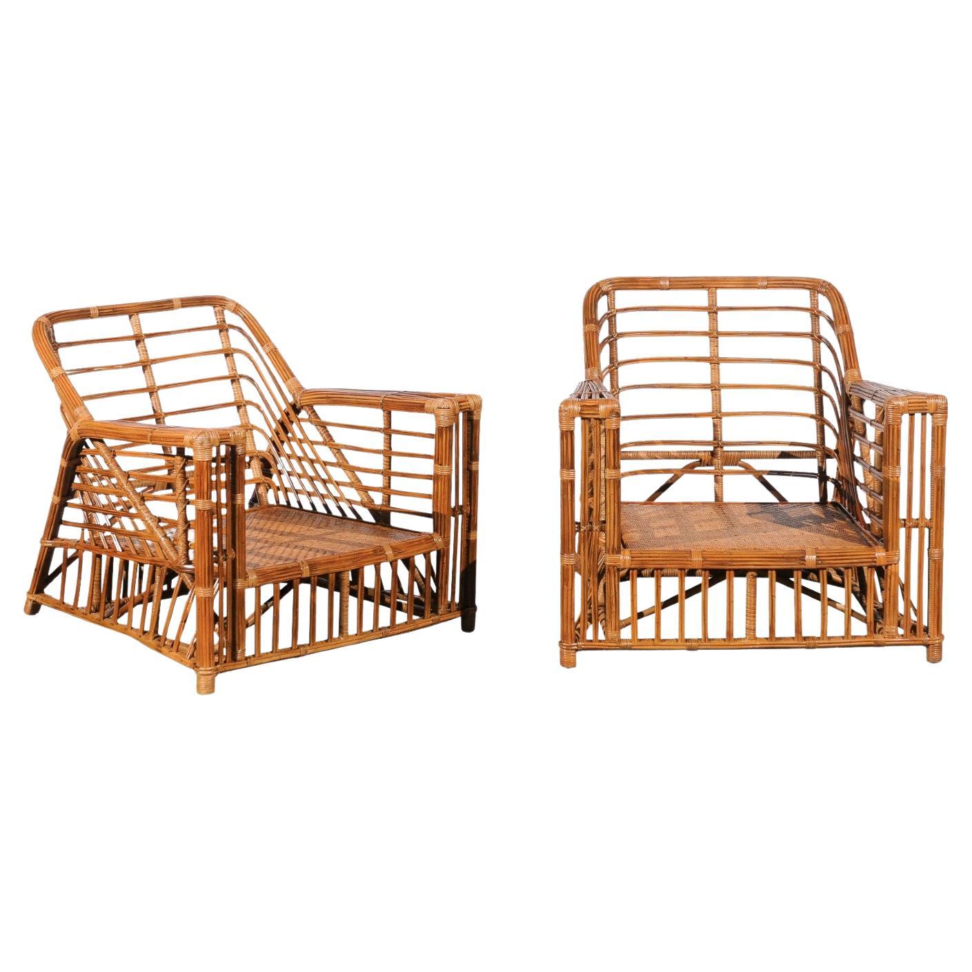 Exquisite Restored Pair of Modern President's Loungers by McGuire, circa 1985 For Sale