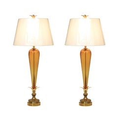 Exquisite Restored Pair of Vintage Amber Murano Tornado Lamps, Italy, c 1960