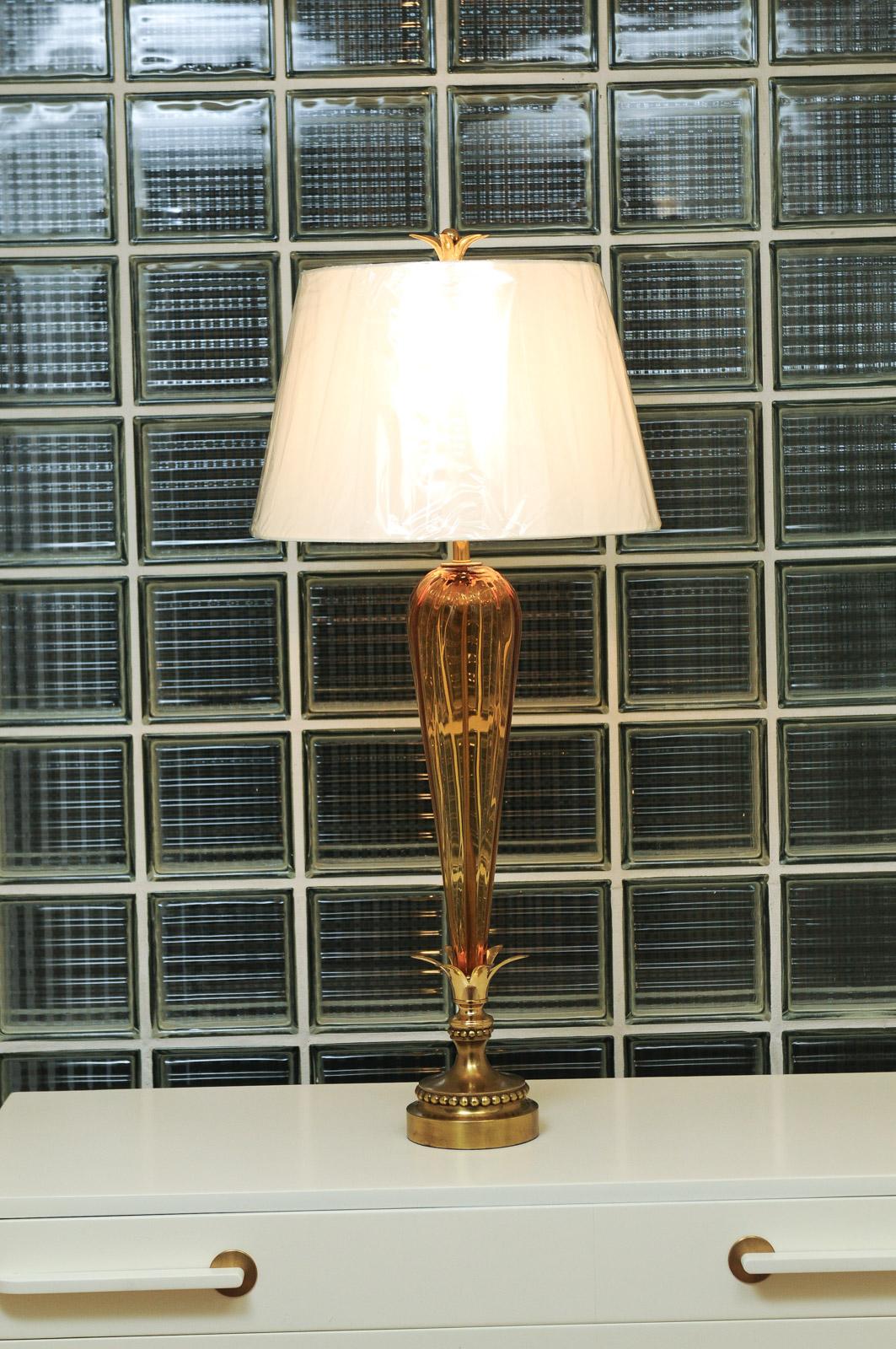 Mid-Century Modern Exquisite Restored Pair of Vintage Amber Murano Tornado Lamps, Italy, c 1960 For Sale