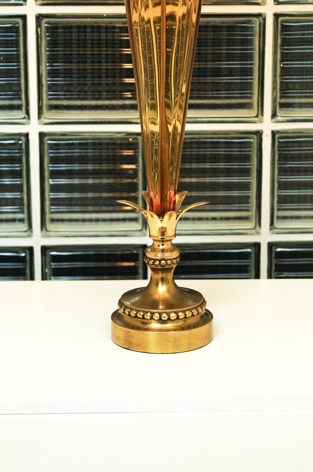 Exquisite Restored Pair of Vintage Amber Murano Tornado Lamps, Italy, c 1960 In Excellent Condition For Sale In Atlanta, GA