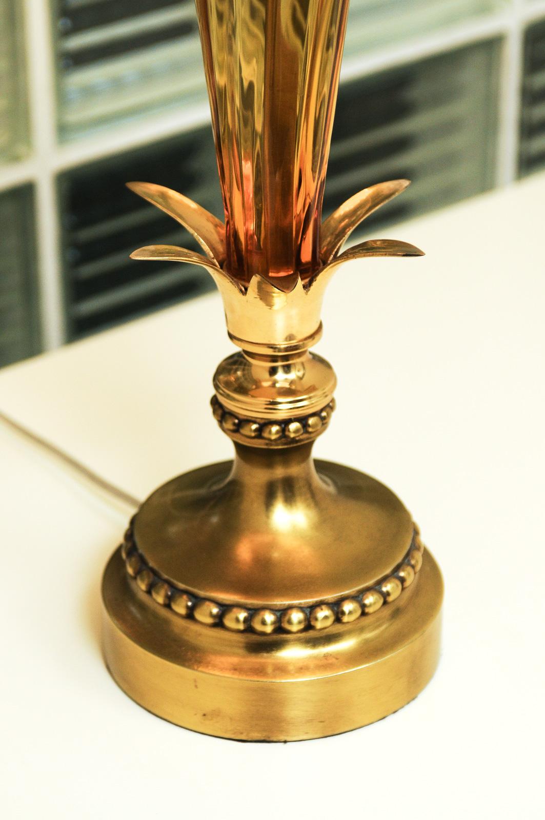 Brass Exquisite Restored Pair of Vintage Amber Murano Tornado Lamps, Italy, c 1960 For Sale