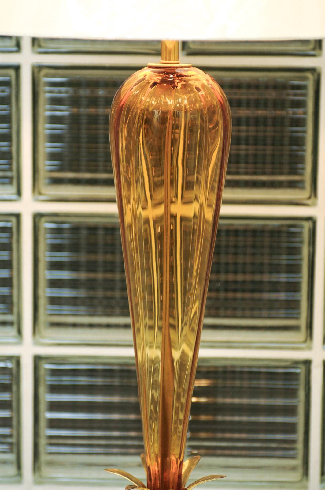 Exquisite Restored Pair of Vintage Amber Murano Tornado Lamps, Italy, c 1960 For Sale 2