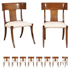 Exquisite Restored Set of 10 Vintage Walnut Klismos Chairs by Stewart MacDougall