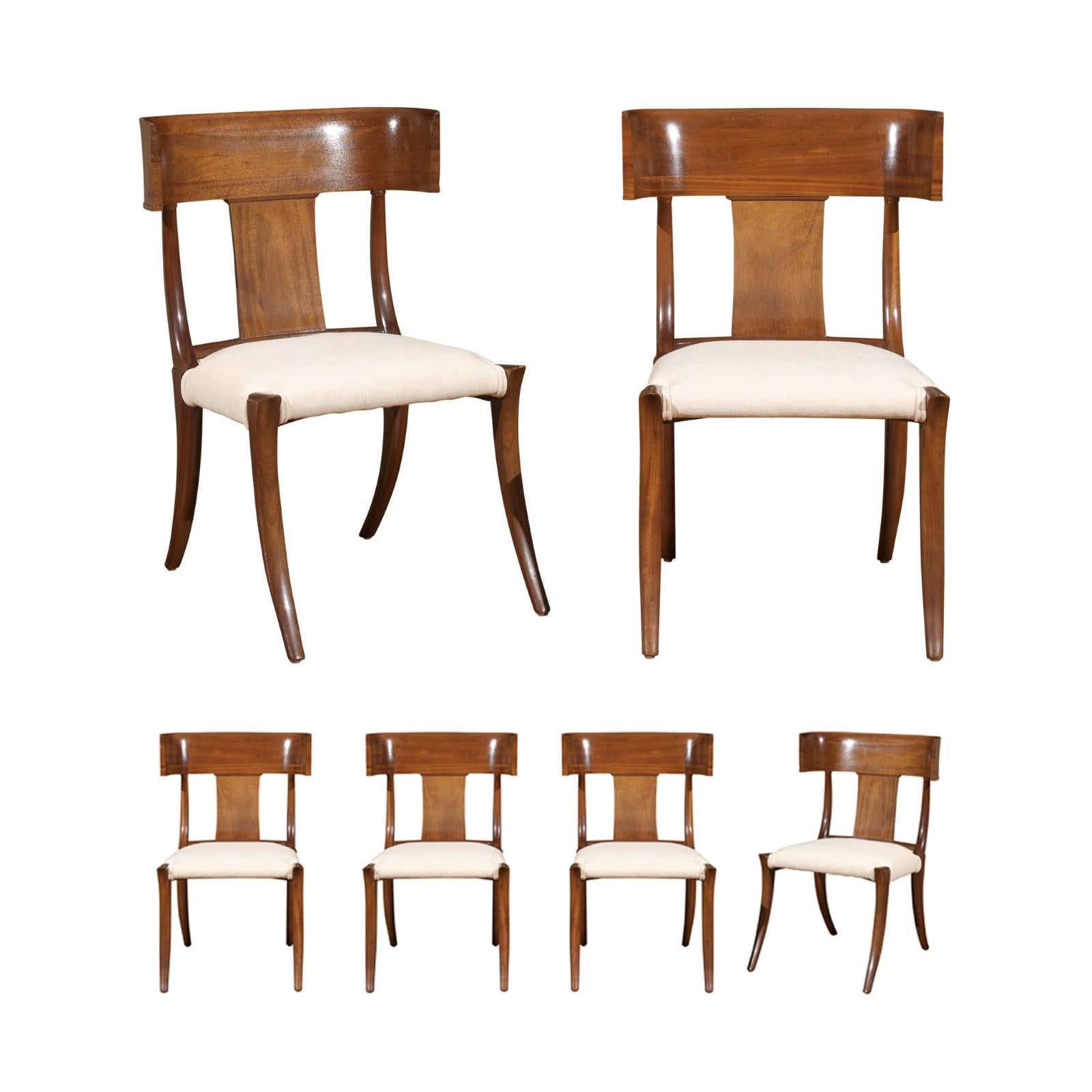 Exquisito conjunto restaurado de 6 sillas Klismos vintage de nogal de Stewart MacDougall en venta 5