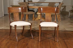 Squisito set restaurato di 6 sedie Klismos in noce vintage di Stewart MacDougall