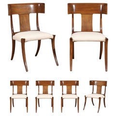 Exquisito conjunto restaurado de 6 sillas Klismos vintage de nogal de Stewart MacDougall