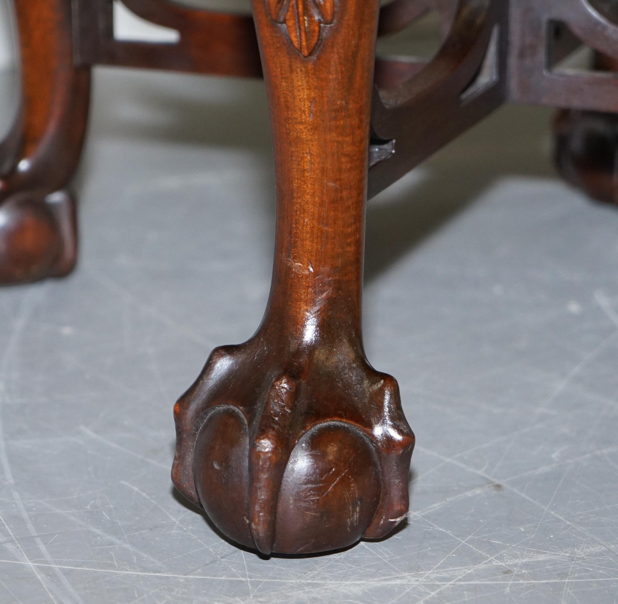 Exquisite Restored Thomas Chippendale Claw & Ball Brown Leather Swivel Armchair 10