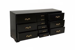 Exquisite Restored Vintage Greek Key Mahogany and Brass Commode by John Stuart