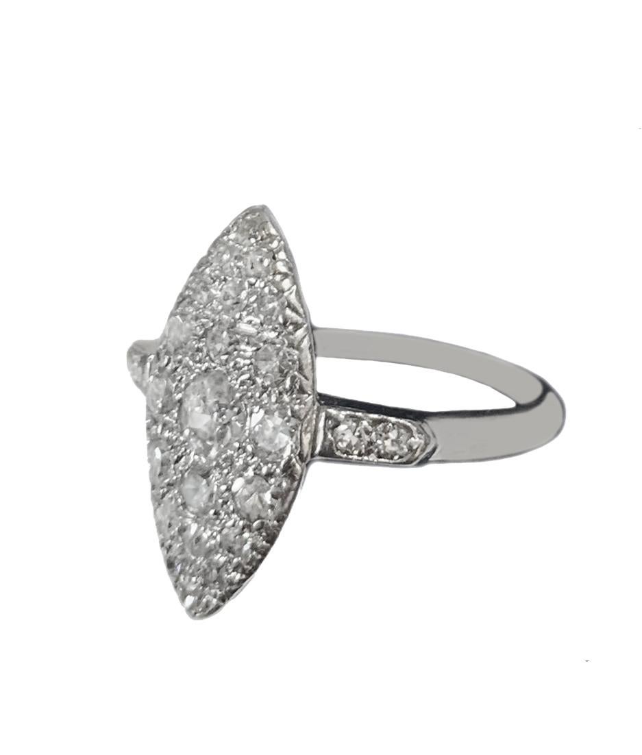 -14k White Gold
-Ring size: 5.75
-Diamonds: 1.2ct
-VS clarity, G color
-Ornament dimension: 9x18mm