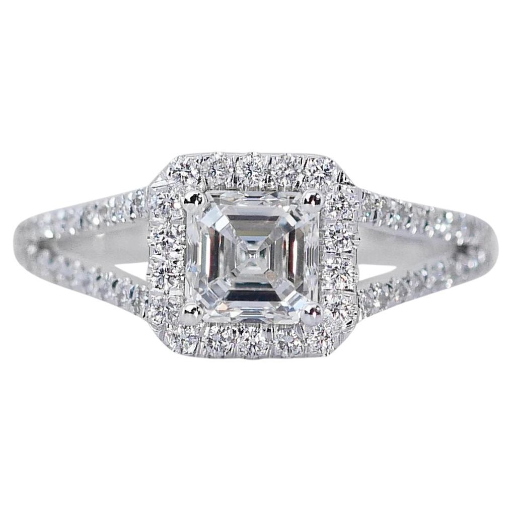 Exquisiter Ring mit schillerndem 1,01 Karat quadratischem Smaragd und natürlichem Diamanten