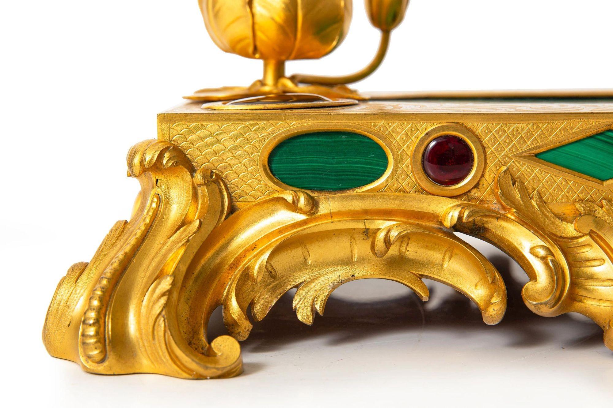Squisito set da scrivania rococò in bronzo dorato con calamaio in malachite del 1880 ca. 1880 in vendita 3