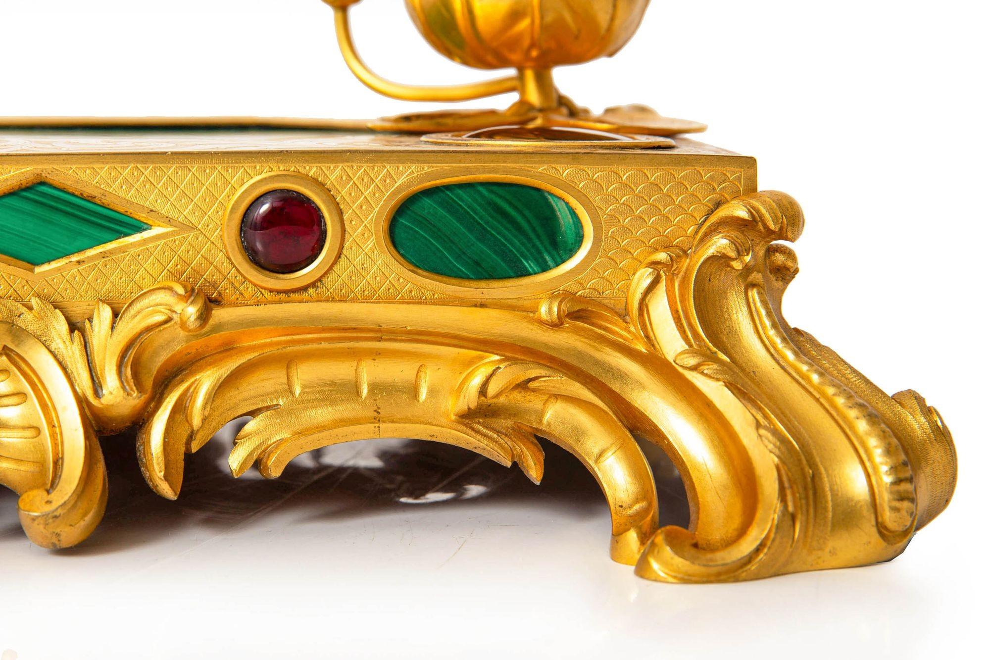 Squisito set da scrivania rococò in bronzo dorato con calamaio in malachite del 1880 ca. 1880 in vendita 4