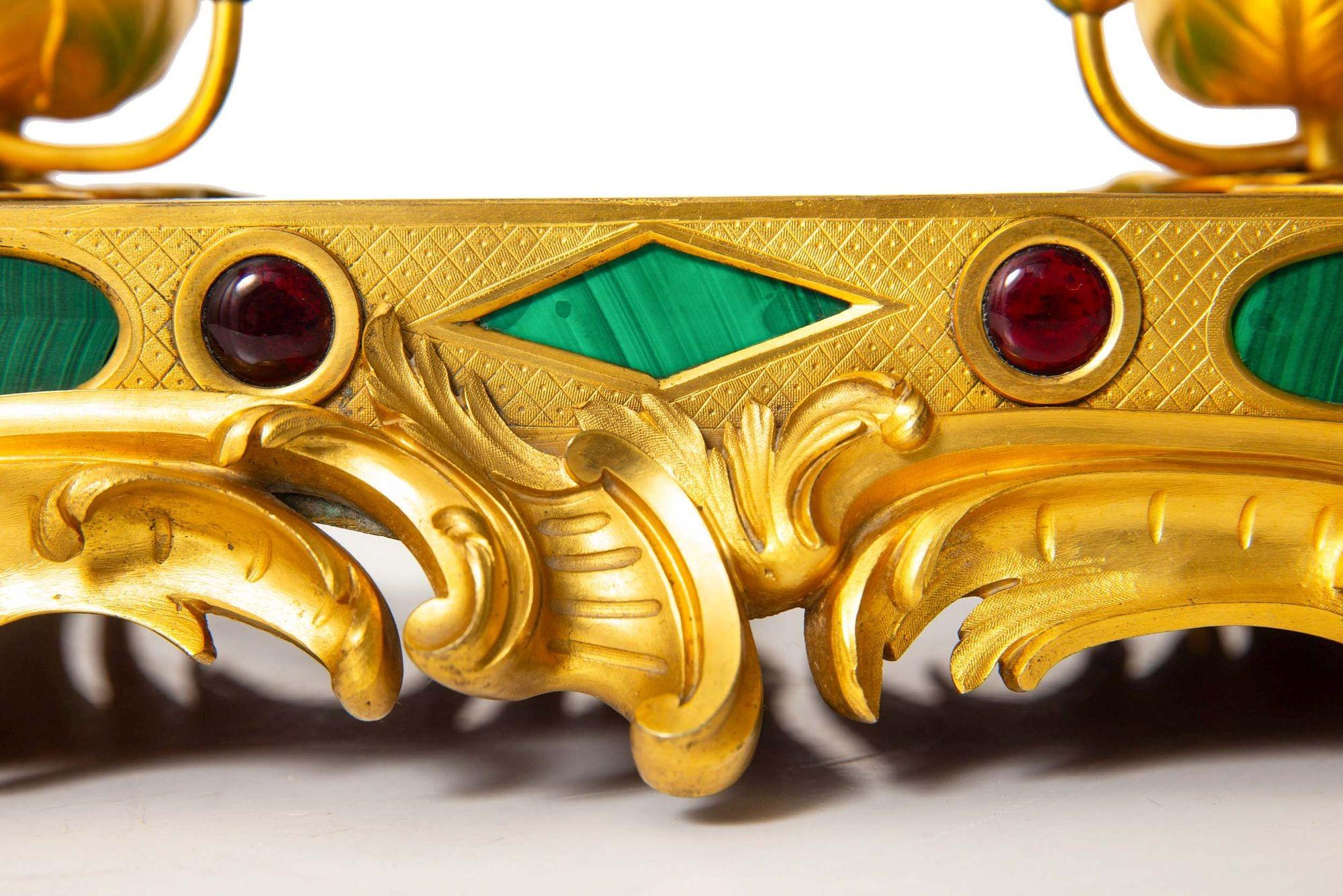 Squisito set da scrivania rococò in bronzo dorato con calamaio in malachite del 1880 ca. 1880 in vendita 5