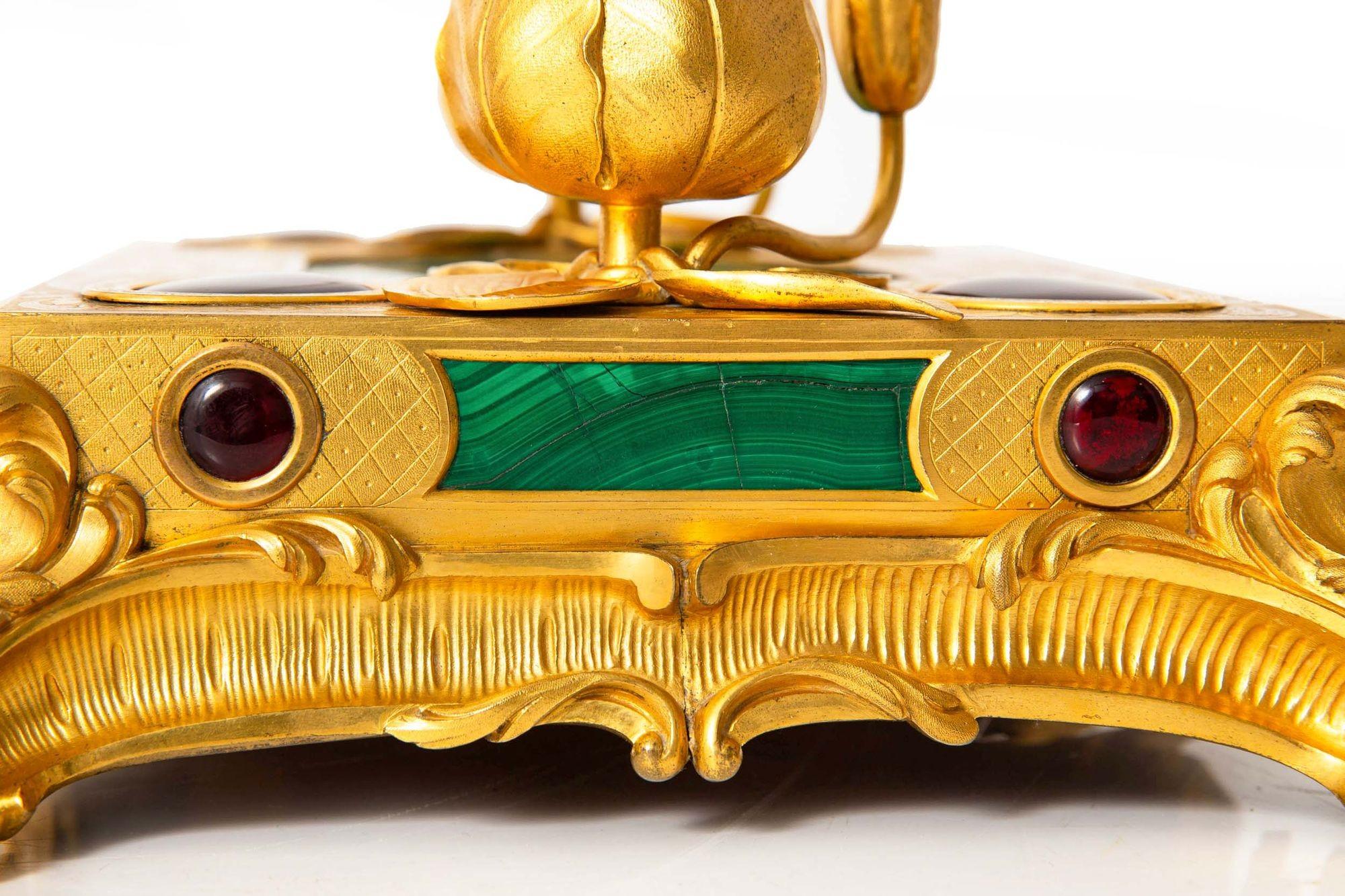Squisito set da scrivania rococò in bronzo dorato con calamaio in malachite del 1880 ca. 1880 in vendita 6