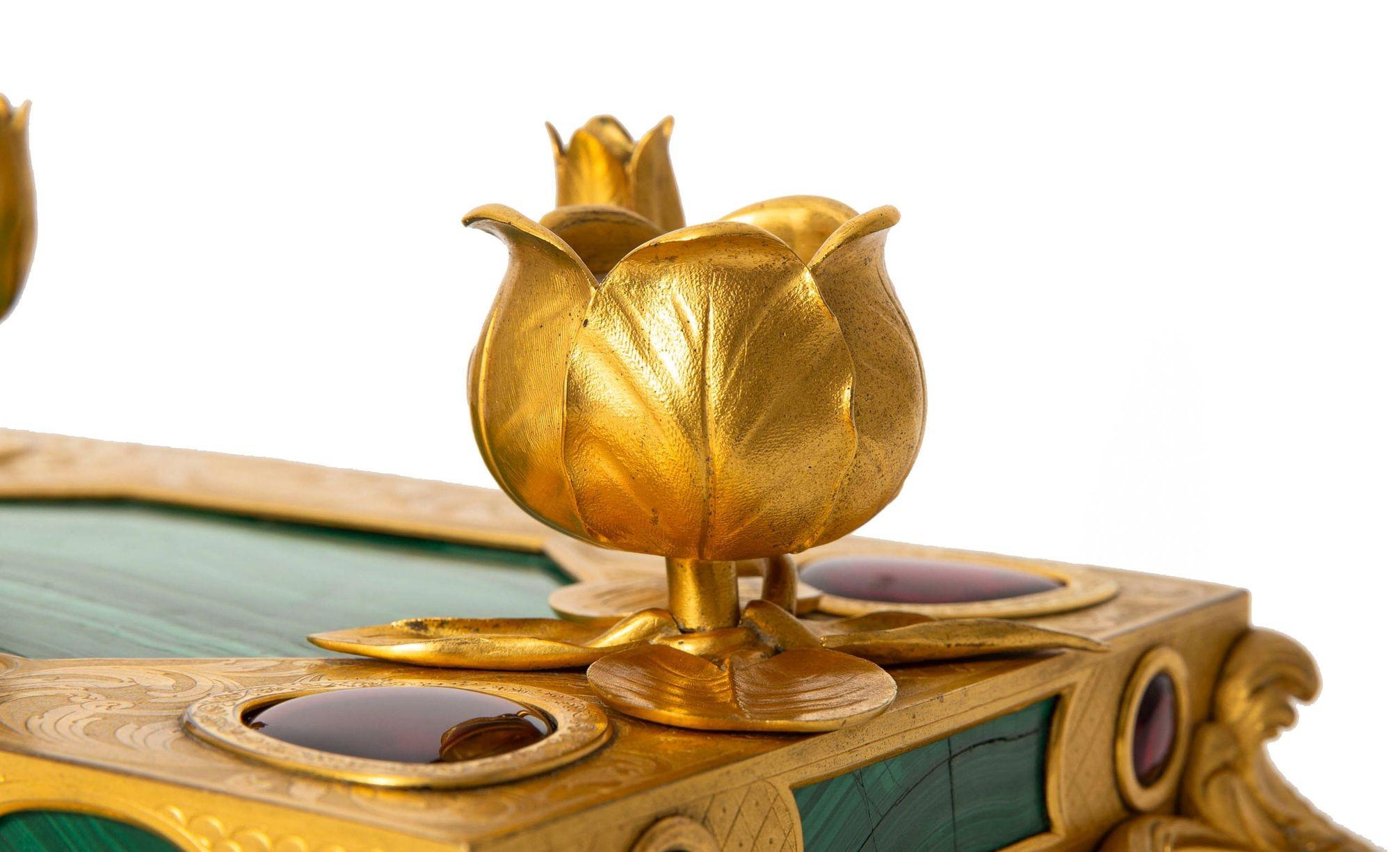 Squisito set da scrivania rococò in bronzo dorato con calamaio in malachite del 1880 ca. 1880 in vendita 8