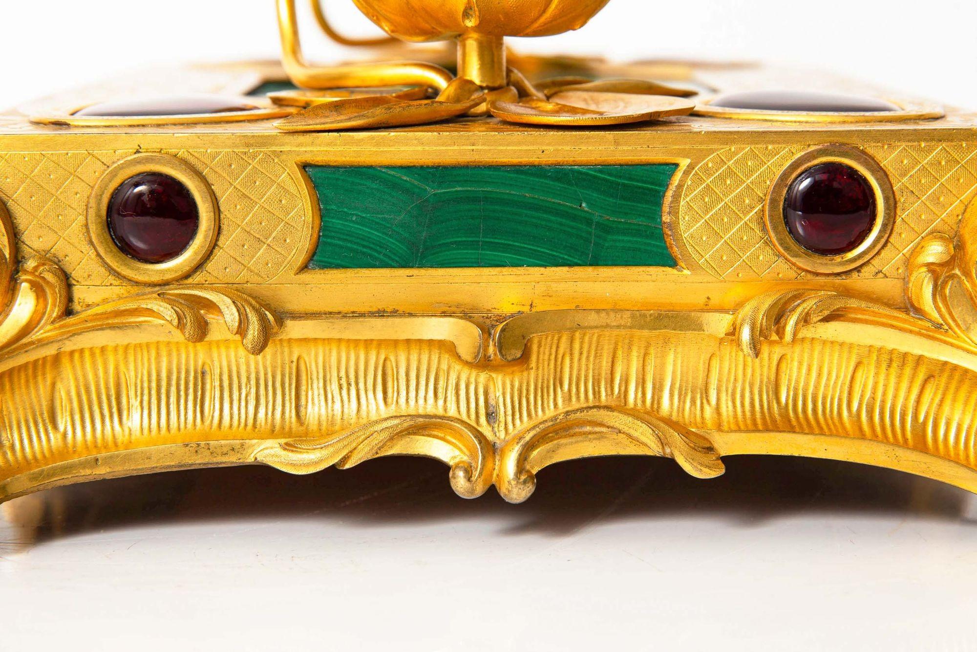 Squisito set da scrivania rococò in bronzo dorato con calamaio in malachite del 1880 ca. 1880 in vendita 9